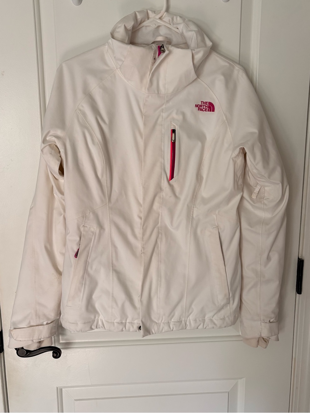 The North Face Women's White Ski Jacket with Pink Accents